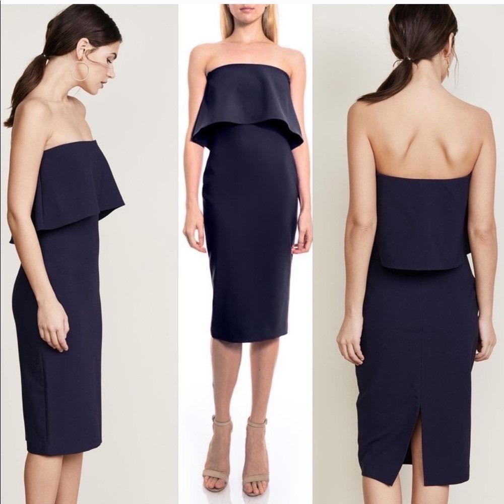 Likely by Revolve Strapless Midi Dress Sz 8 Navy Formal Cocktail Wedding Guest